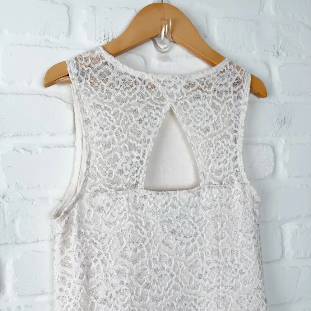 Abercrombie Kids 13/14 Ivory Metallic Lace Fit & Flare Dress Lined Keyhole Back